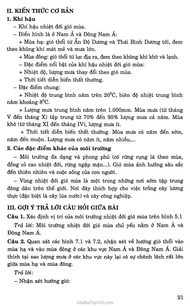 Nêu đặc điểm nổi bật của khí hậu nhiệt đới gió mùa